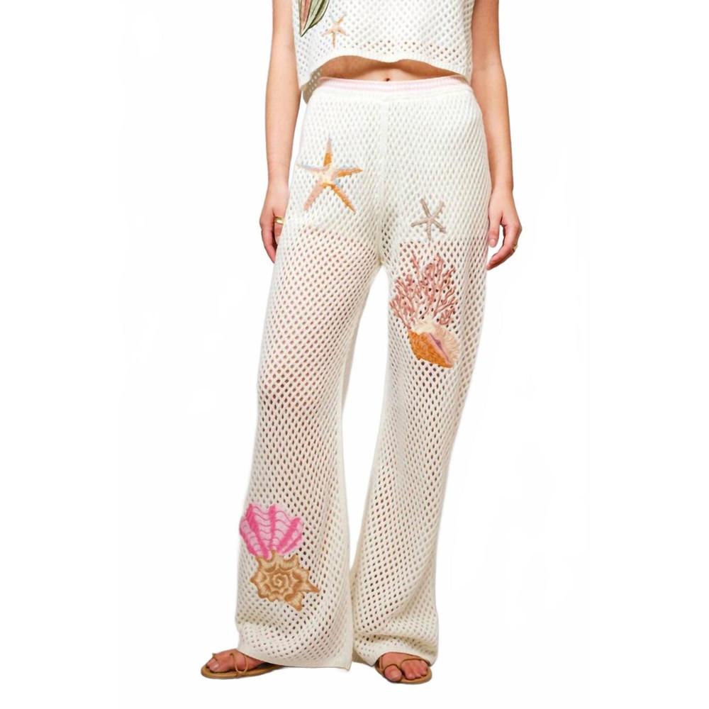 NEW BLUE B seashell embroidered pants in off white
